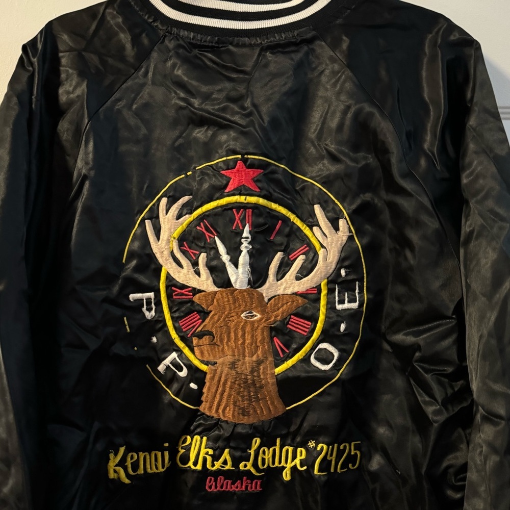 80’s Satin Bomber Jacket Kenai Elks Lodge Alaska XL Vintage Hartwell Made in USA - Picture 16 of 16